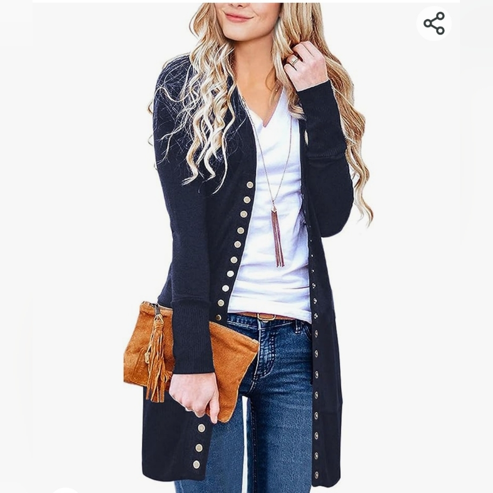 Merokeety long sleeve snap button down ribbed neckline cardigan XL